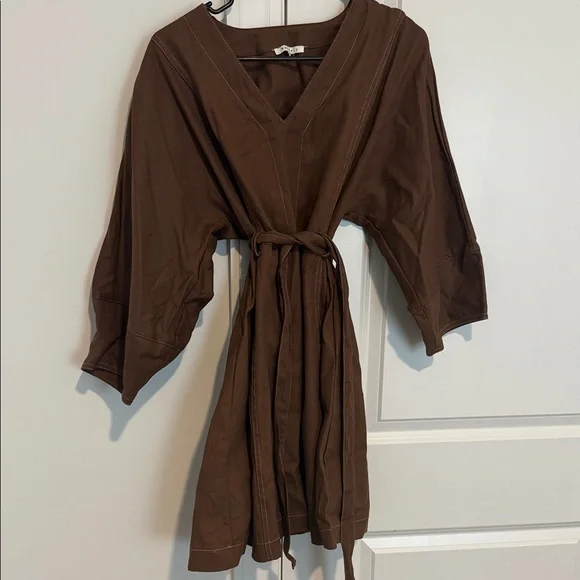 NWOT These Three Boutique Twill V-Neck Dress - Dark Brown - Picture 4 of 6
